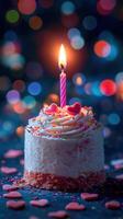 Beautiful cake with a candle and colorful decorations celebrating a special occasion photo