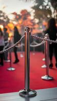 Red carpet event featuring crowd at sunset with elegant barriers and glowing atmosphere photo