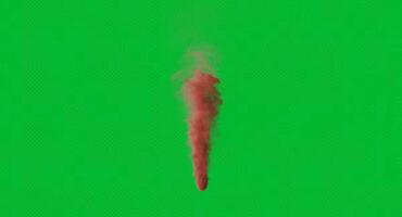 Red smoke plume rising vertically on a green background with a soft and wispy dispersion effect. Atmospheric concept video