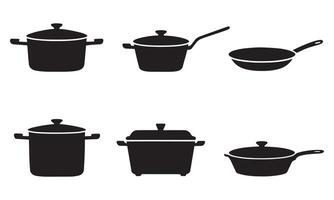 Minimalistic cookware drawing cooking pots icon set vector