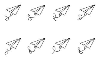 Continuous one line art drawing of paper plane set vector