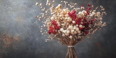 Beautiful dried flower bouquet in rustic style showcasing vivid colors and unique textures for home decor photo