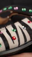 Finger Touching Beaded Zebra Pattern Shoe video