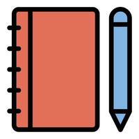 Notebook icon in flat line style representing writing organization and record-keeping ideal for education productivity and planning concepts. vector