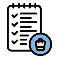 Shopping list icon in flat line style representing grocery planning budgeting and organization ideal for retail productivity and daily essentials concepts. vector