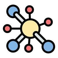Molecule icon in flat line style representing chemistry atomic structure and scientific research ideal for science education and laboratory concepts. vector