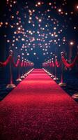 Luxurious red carpet leading to a glamorous event under sparkling lights at night in an elegant venue photo