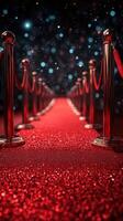 Red carpet entrance at a glamorous event with sparkling lights and polished posts photo