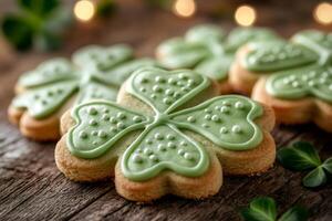 Homemade cookies in the shape of a four-leaf clover are waiting for Saint Patrick's Day photo