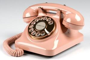 Pink rotary phone showing operator is busy, resting on white background photo