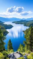 Emerald Bay State Park reflecting clouds on a sunny day photo