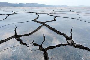 Cracked soil is creating a drought pattern in the desert photo