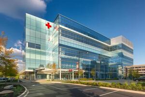 Modern American Red Cross building shining under a blue sky photo