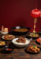 A table with many dishes of food on it photo