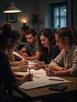 Group of people working on a project at a table photo