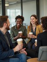 Group of business people having coffee in office photo