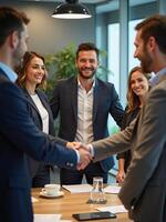 Business people shaking hands in an office photo