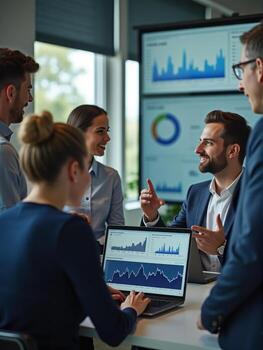 Business people in meeting discussing business data photo