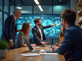 Business people in a meeting room with a laptop photo