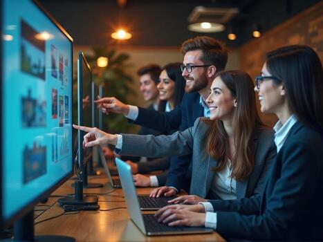 Business people working on a computer screen photo