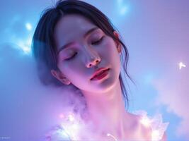 A woman with her eyes closed in a cloud photo