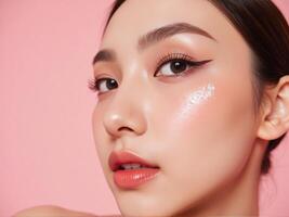A woman with a pink background and makeup photo