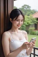 Asian woman using smartphone photo