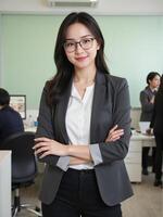 Asian business woman in office with her arms crossed photo