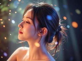Beautiful woman with bright lights in the background photo