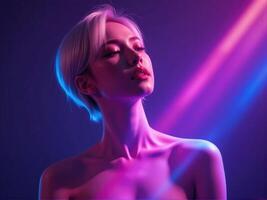 A woman with neon lights on her chest photo