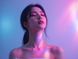 Beautiful asian woman with neon lights photo