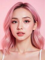 A beautiful young woman with pink hair photo