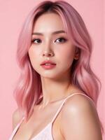 Beautiful asian woman with pink hair photo