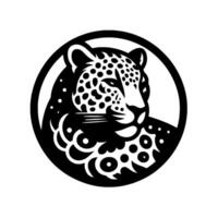 Elegant Black and White Circular Portrait of a Leopards Head, Showcasing Spot Detailing and Focused Gaze. vector