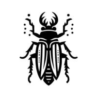 Stylized Black Beetle Illustration on White Background, Geometric with Antlers and Dots. vector