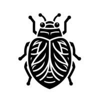 Abstract Black and White Illustration of a Beetle Insect with Detailed Leaflike Wing Pattern on a Minimalist White Background. vector