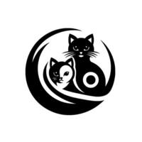 Stylized YinYang Depicting Two Cats, Black and White, Integrated Within a Swirling, Symbolic Composition. vector