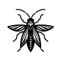 Stylized Black and White Insect Illustration Featuring Detailed Wings and Angular Body, Set Against a Minimalist Background. vector
