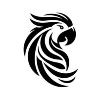 Black and White Parrot Stylized Bird Portrait with Flowing Lines, Isolated on White. vector