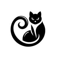 A stylized black cat sits elegantly with a curled tail, evoking sophistication and playful minimalism. vector