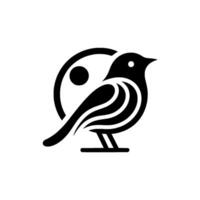 Minimalist Black and White Bird with Circular Backdrop and Stylized Feather Detailing, Profile View. vector