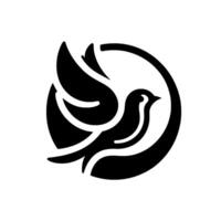 Stylized Black and White Bird a dove inside a partial circle, wings spread. Clean minimalist with a sense of flight. vector