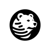 Modern, minimalist black and white of a bears head in profile, enclosed within a bold, circular frame. vector