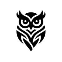 A striking, stylized illustration of a majestic owl, rendered in bold black on a pristine white background, evoking strength and wisdom. vector