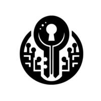 Abstract Black and White Keyhole Symbol with CircuitBoard Style Framing. Cybersecurity . vector
