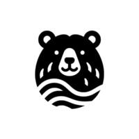 Stylized Black Bear with Water Element Minimalist for Nature or Wildlife Themes on White Background. vector