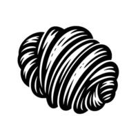 Black and White Swirled Object on White, Textured Lines Create Organic, Flowing Form with Shadow and Depth. vector