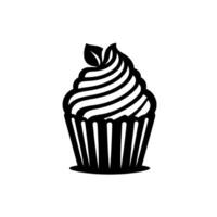 Stylized Black and White Cupcake with Swirled Frosting and a Leaf Embellishment on a Gradient Background. vector