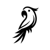 Elegant Minimalist Black and White Parrot , featuring a sleek of the avian bird with a curved beak and sharp tail feathers, set against a clean white background. vector