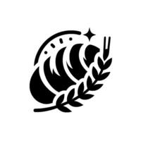 Stylized Black and White Emblem Wave Crest, Sparkle, and Wheat Sprig. A minimalist, modern representing purity and abundance. vector